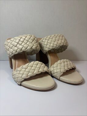 Steve Madden Women’s Braided Strap Cream Block Heel